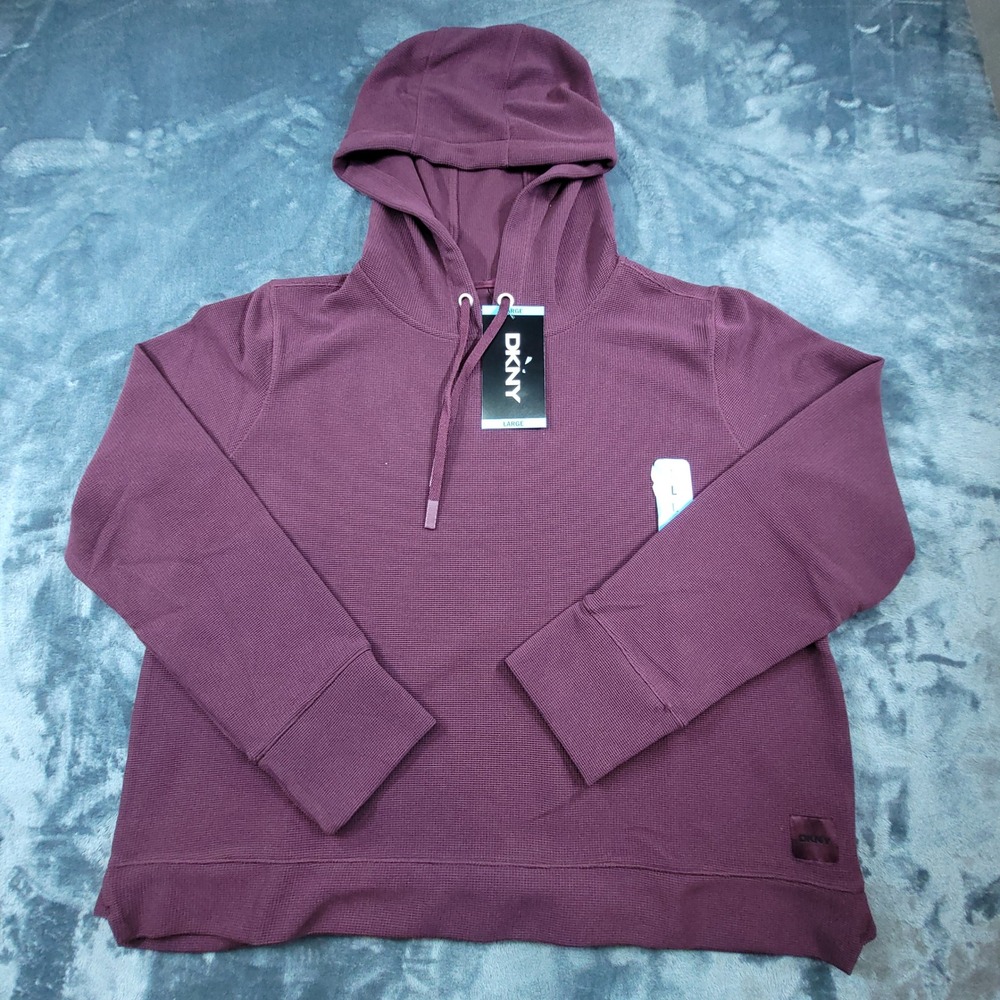 DKNY Sport Tech Waffle Hoodie‎ Maroon Large Womens Pullover DP1MT1234 NEW